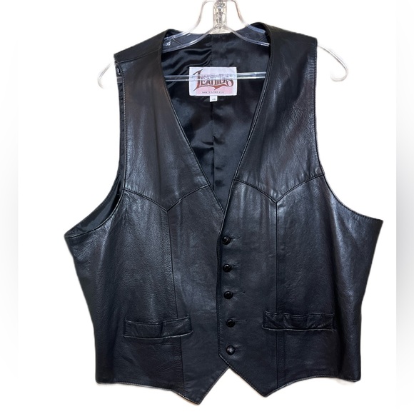 Vintage Made In USA Leather Diamond Leathers Motorcycle Black Vest Size XL 46 - Picture 1 of 10